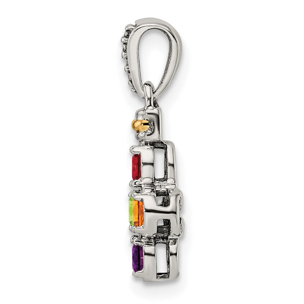 Sterlingsilber Antikisiert mit 14K/silver Bicolor 4-stone mit Diamant Mutter Anhänger