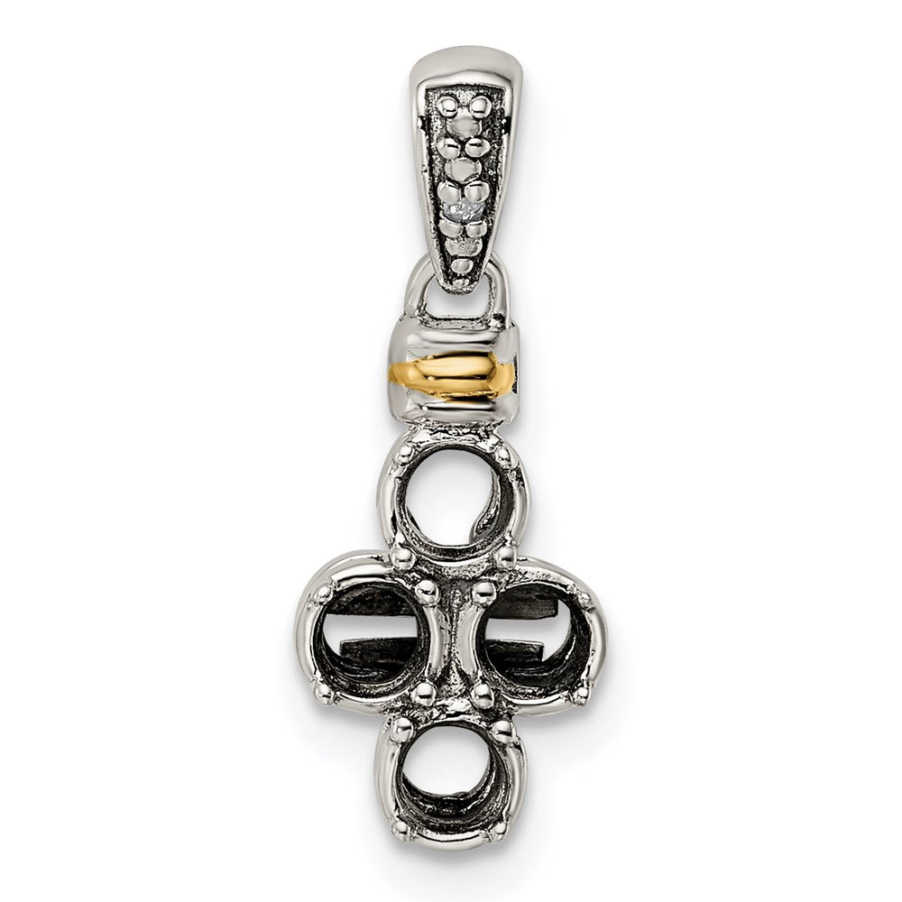 Sterlingsilber Antikisiert mit 14K/silver Bicolor 4-stone mit Diamant Mutter Anhänger