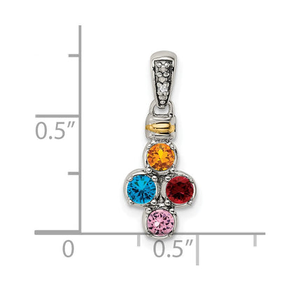 Sterlingsilber Antikisiert mit 14K/silver Bicolor 4-stone mit Diamant Mutter Anhänger