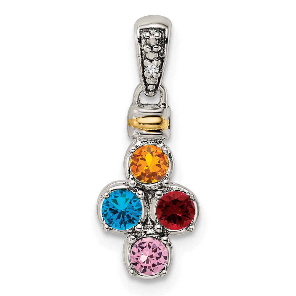 Sterlingsilber Antikisiert mit 14K/silver Bicolor 4-stone mit Diamant Mutter Anhänger
