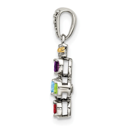 Sterlingsilber Antikisiert mit 14K/silver Bicolor 5-stone mit Diamant Mutter Anhänger