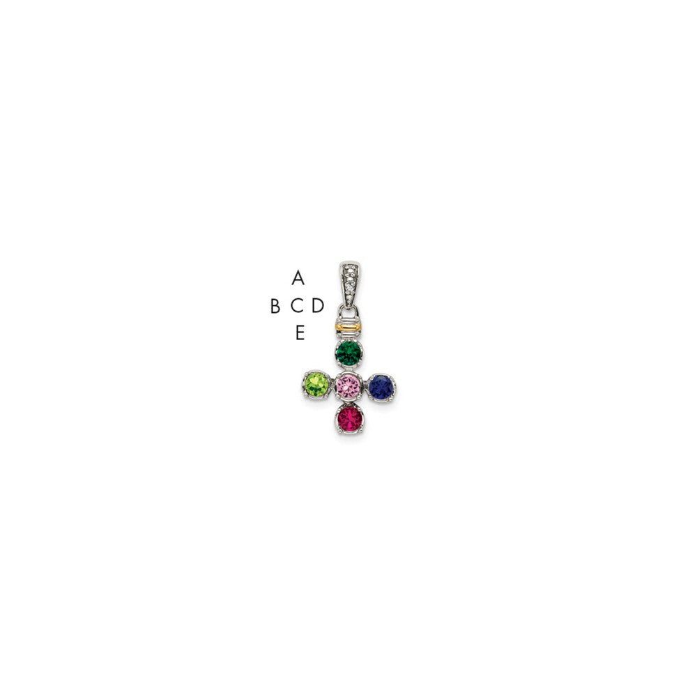 Sterlingsilber Antikisiert mit 14K/silver Bicolor 5-stone mit Diamant Mutter Anhänger