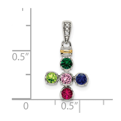 Sterlingsilber Antikisiert mit 14K/silver Bicolor 5-stone mit Diamant Mutter Anhänger