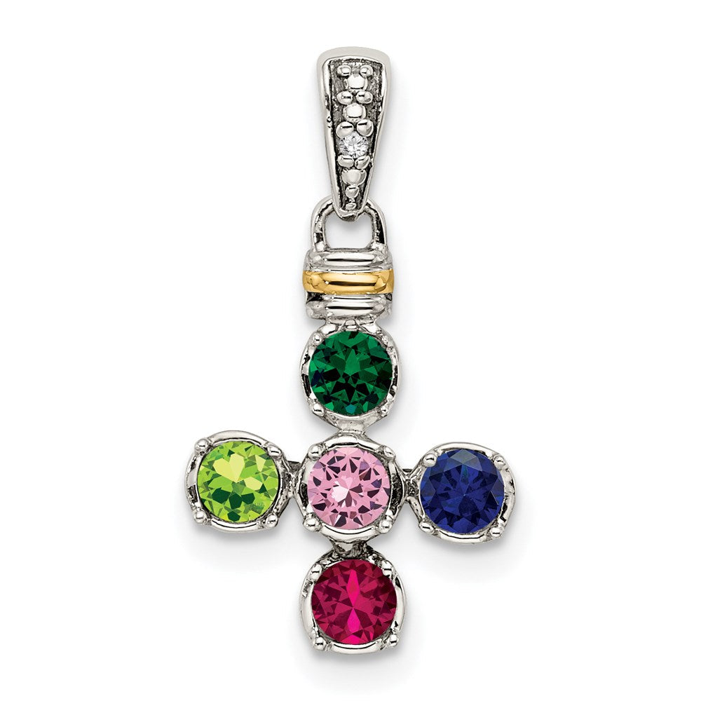 Sterlingsilber Antikisiert mit 14K/silver Bicolor 5-stone mit Diamant Mutter Anhänger