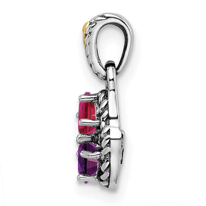 Sterlingsilber Antikisiert mit 14K/silver Bicolor 2-stone mit Diamant Mutter Anhänger