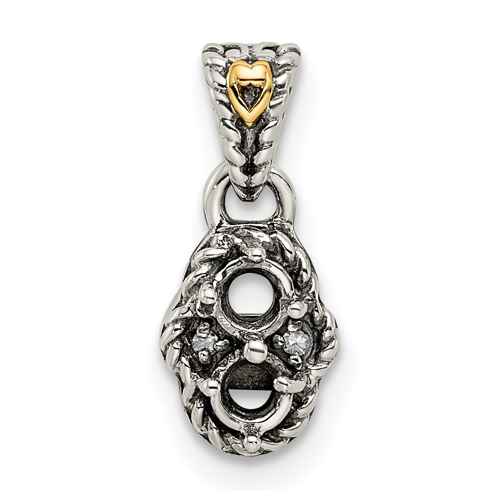 Sterlingsilber Antikisiert mit 14K/silver Bicolor 2-stone mit Diamant Mutter Anhänger