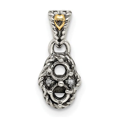 Sterlingsilber Antikisiert mit 14K/silver Bicolor 2-stone mit Diamant Mutter Anhänger