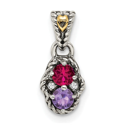 Sterlingsilber Antikisiert mit 14K/silver Bicolor 2-stone mit Diamant Mutter Anhänger
