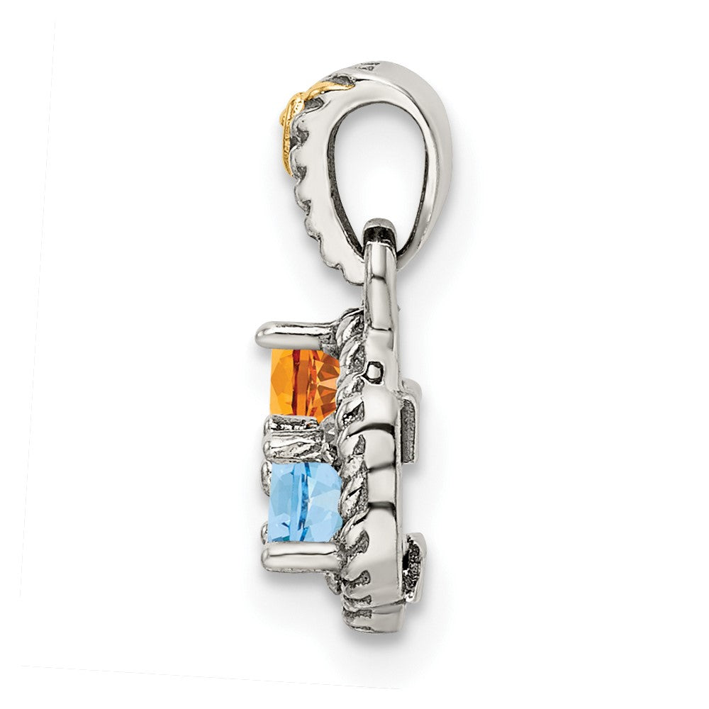 Sterlingsilber Antikisiert mit 14K/silver Bicolor 3-stone mit Diamant Mutter Anhänger