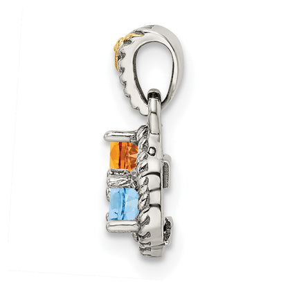 Sterlingsilber Antikisiert mit 14K/silver Bicolor 3-stone mit Diamant Mutter Anhänger