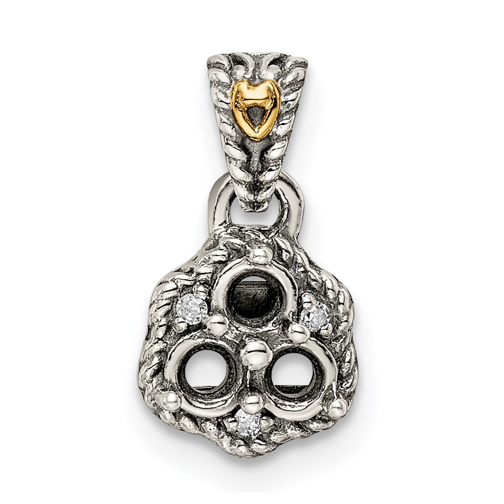Sterlingsilber Antikisiert mit 14K/silver Bicolor 3-stone mit Diamant Mutter Anhänger
