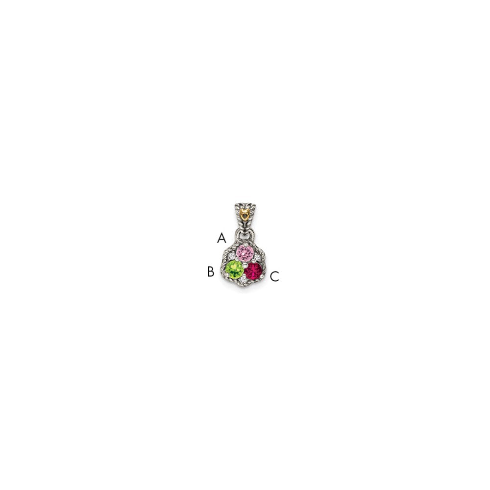 Sterlingsilber Antikisiert mit 14K/silver Bicolor 3-stone mit Diamant Mutter Anhänger