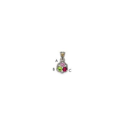 Sterlingsilber Antikisiert mit 14K/silver Bicolor 3-stone mit Diamant Mutter Anhänger