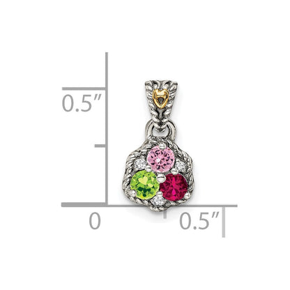 Sterlingsilber Antikisiert mit 14K/silver Bicolor 3-stone mit Diamant Mutter Anhänger