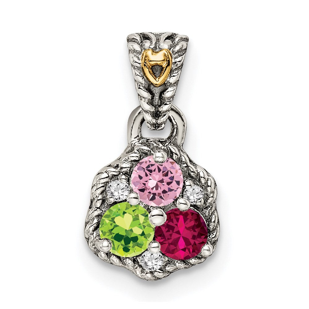 Sterlingsilber Antikisiert mit 14K/silver Bicolor 3-stone mit Diamant Mutter Anhänger