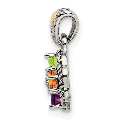 Sterlingsilber Antikisiert mit 14K/silver Bicolor 4-stone mit Diamant Mutter Anhänger