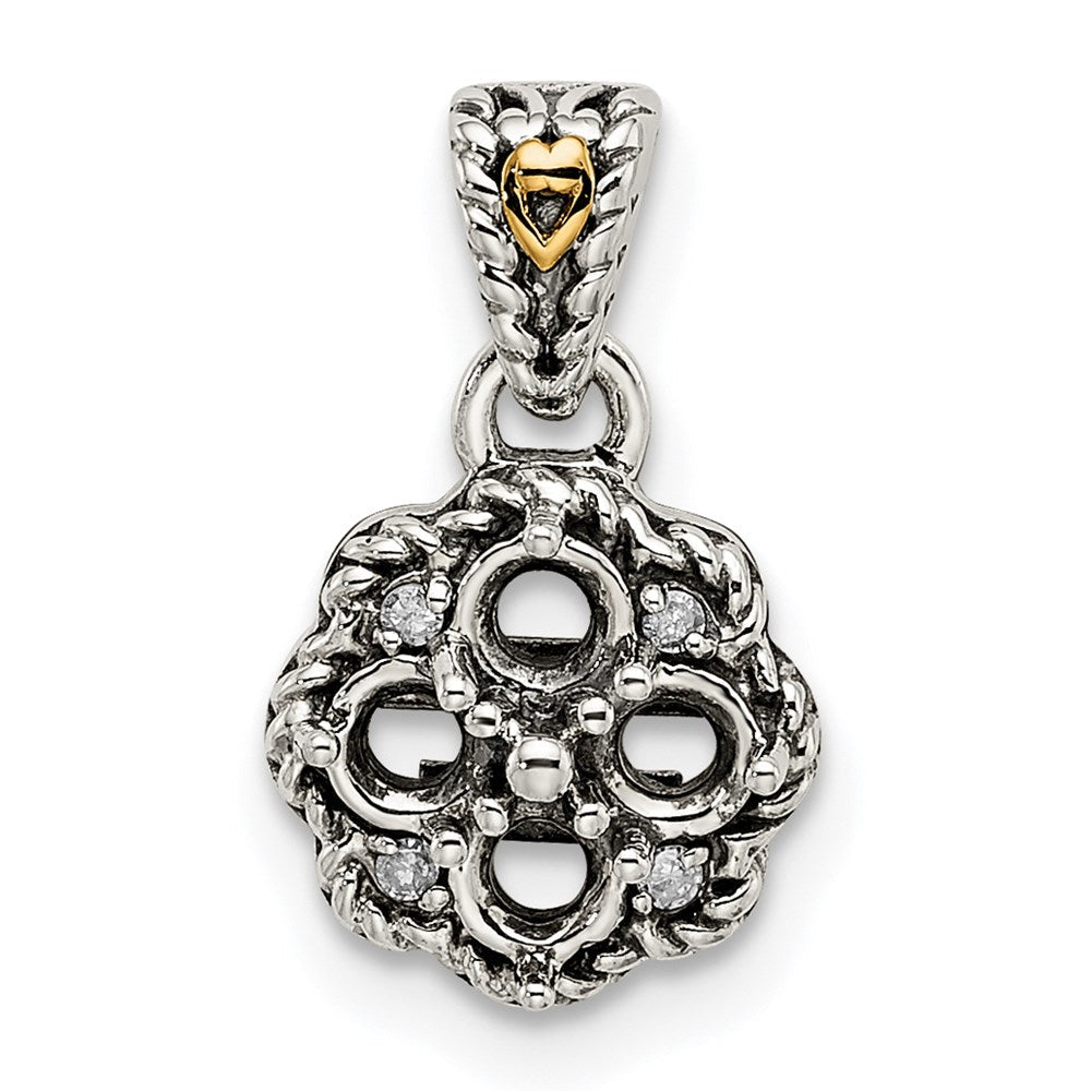Sterlingsilber Antikisiert mit 14K/silver Bicolor 4-stone mit Diamant Mutter Anhänger