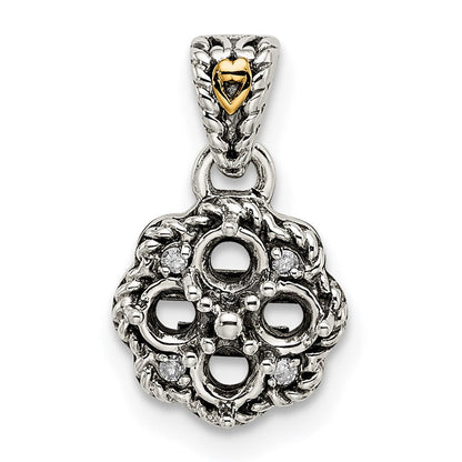 Sterlingsilber Antikisiert mit 14K/silver Bicolor 4-stone mit Diamant Mutter Anhänger