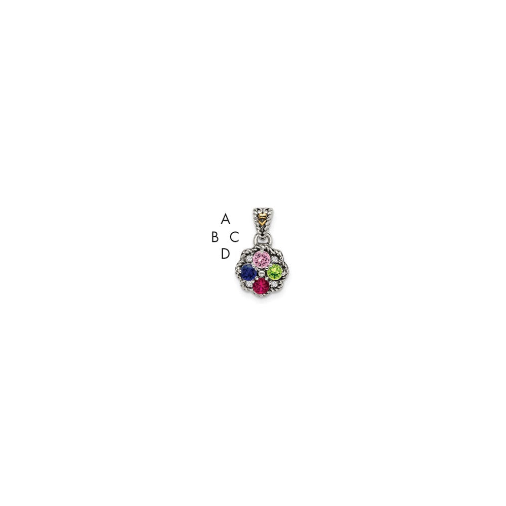 Sterlingsilber Antikisiert mit 14K/silver Bicolor 4-stone mit Diamant Mutter Anhänger
