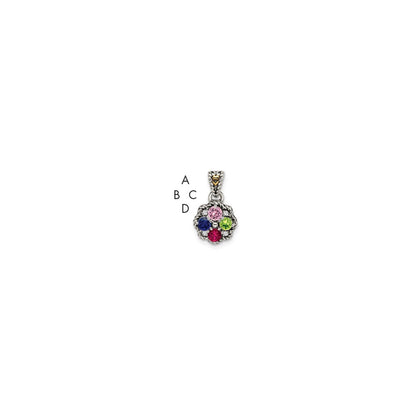 Sterlingsilber Antikisiert mit 14K/silver Bicolor 4-stone mit Diamant Mutter Anhänger