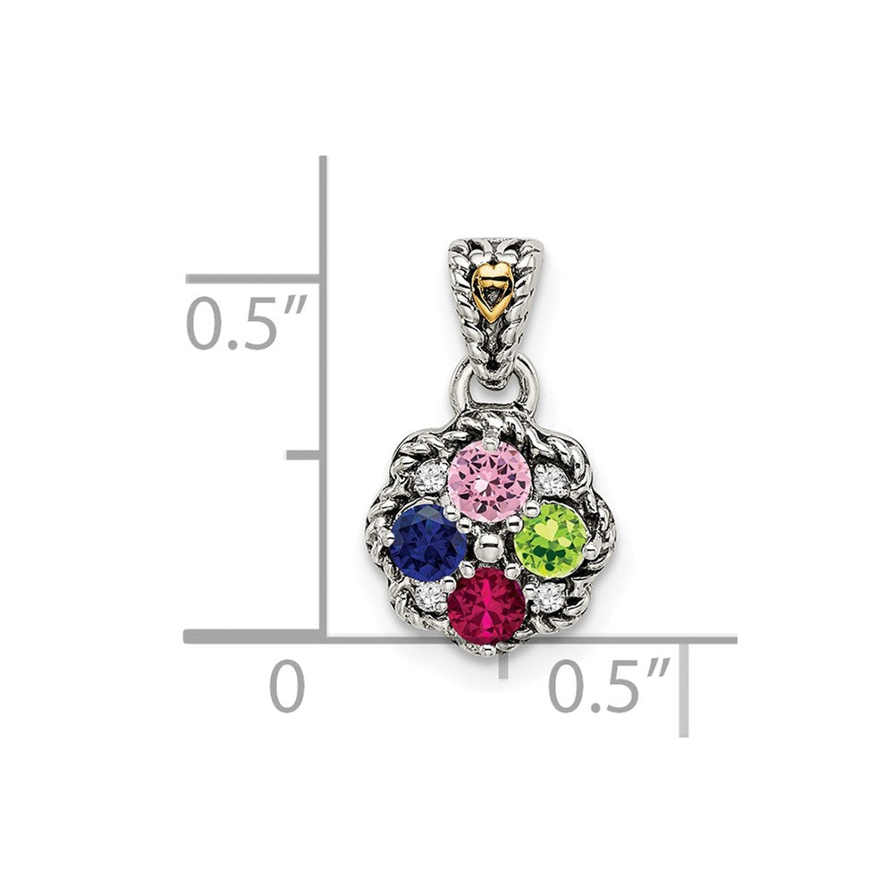 Sterlingsilber Antikisiert mit 14K/silver Bicolor 4-stone mit Diamant Mutter Anhänger