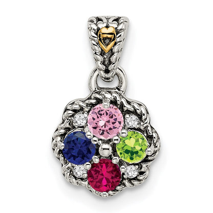 Sterlingsilber Antikisiert mit 14K/silver Bicolor 4-stone mit Diamant Mutter Anhänger