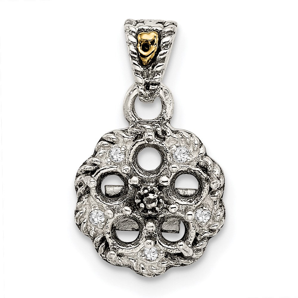 Sterlingsilber Antikisiert mit 14K/silver Bicolor 5-stone mit Diamant Mutter Anhänger