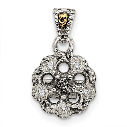 Sterlingsilber Antikisiert mit 14K/silver Bicolor 5-stone mit Diamant Mutter Anhänger