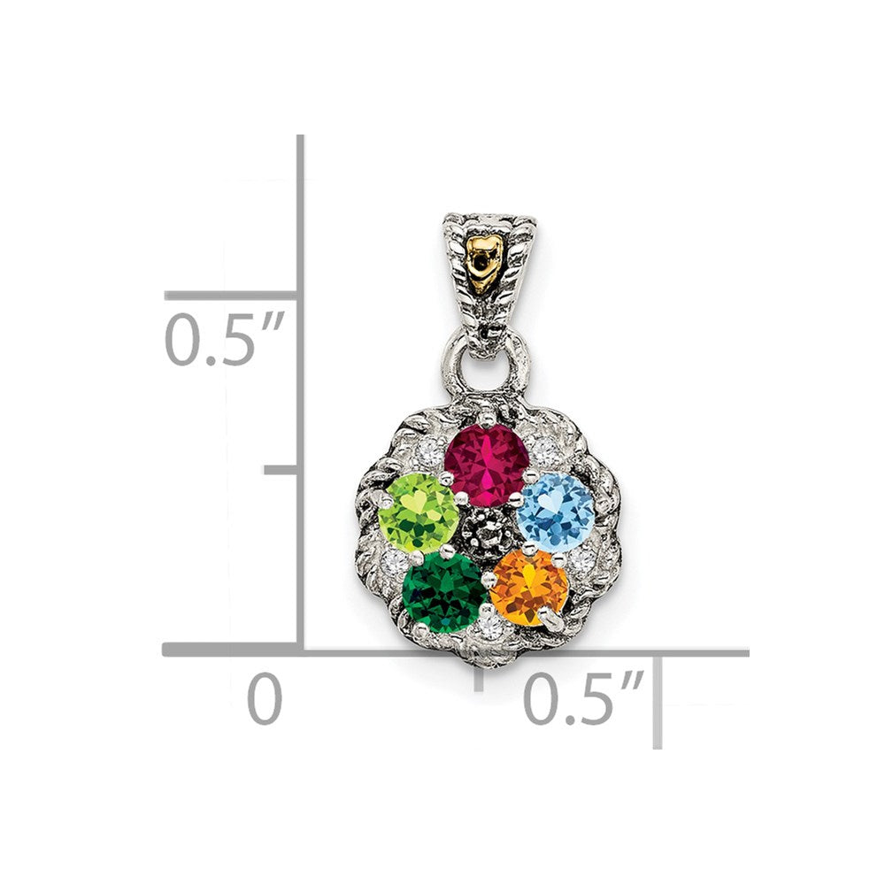 Sterlingsilber Antikisiert mit 14K/silver Bicolor 5-stone mit Diamant Mutter Anhänger