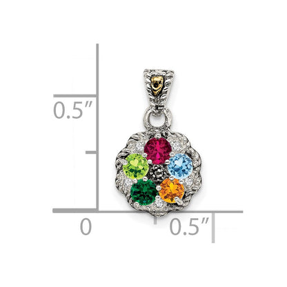 Sterlingsilber Antikisiert mit 14K/silver Bicolor 5-stone mit Diamant Mutter Anhänger