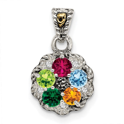 Sterlingsilber Antikisiert mit 14K/silver Bicolor 5-stone mit Diamant Mutter Anhänger