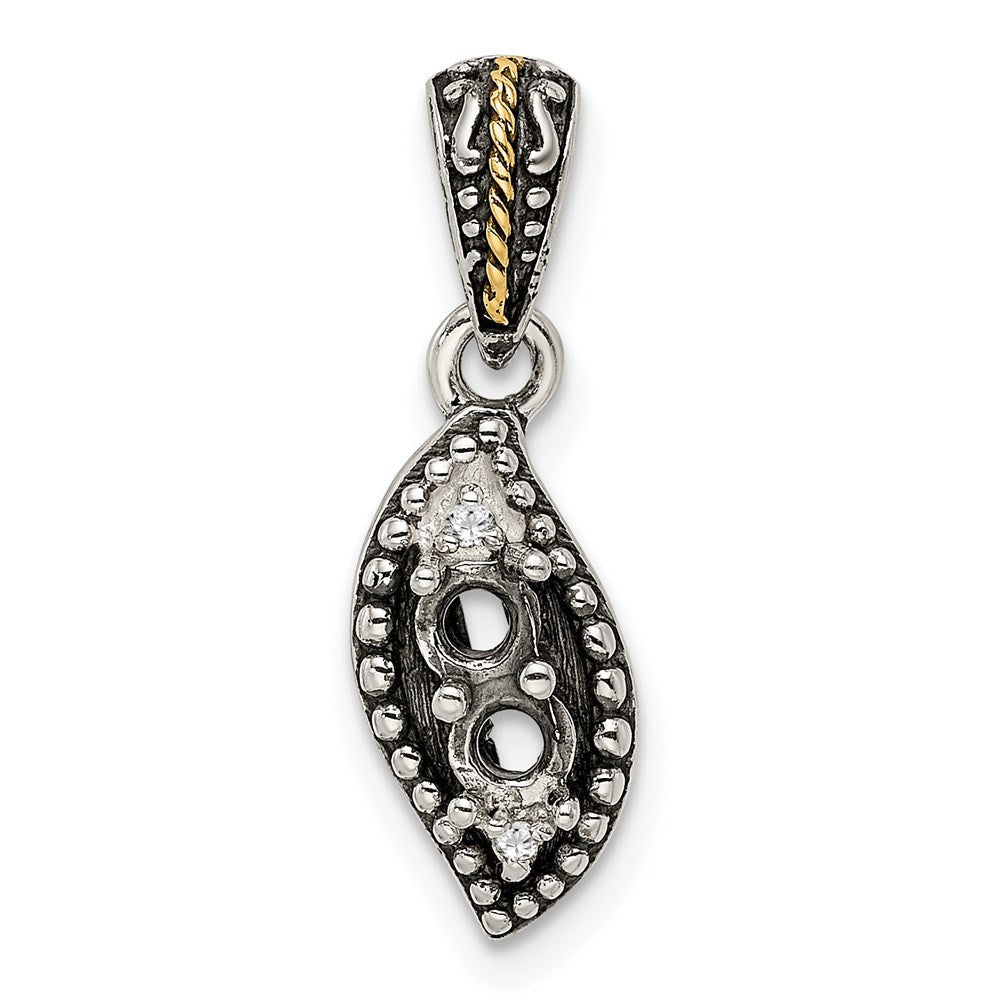 Sterlingsilber Antikisiert mit 14K/silver Bicolor 2-stone mit Diamant Mutter Anhänger