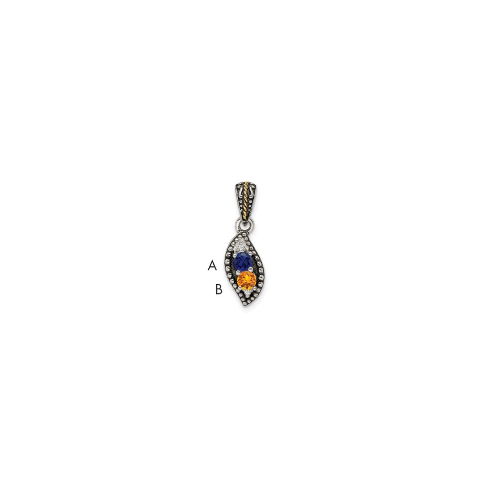 Sterlingsilber Antikisiert mit 14K/silver Bicolor 2-stone mit Diamant Mutter Anhänger