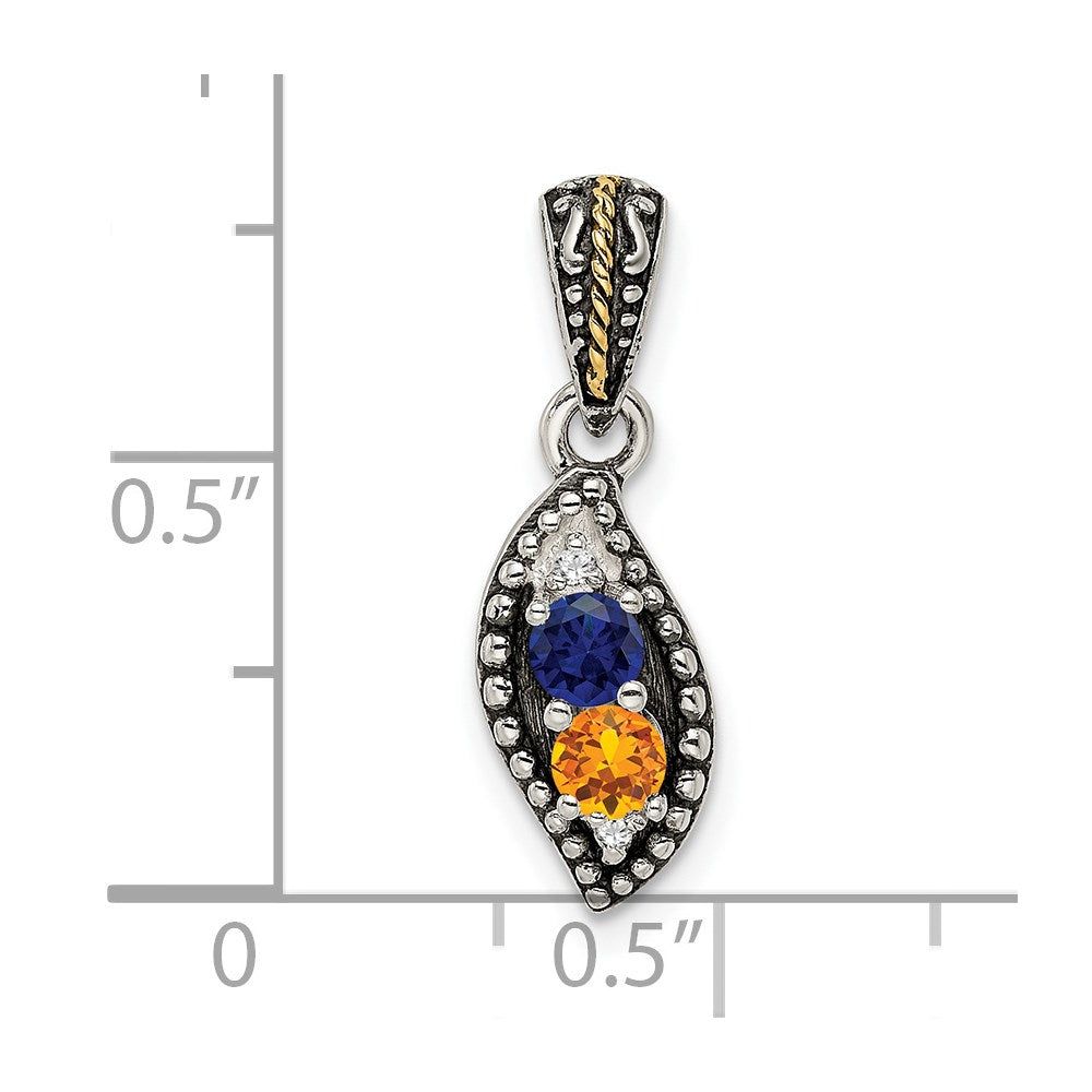 Sterlingsilber Antikisiert mit 14K/silver Bicolor 2-stone mit Diamant Mutter Anhänger
