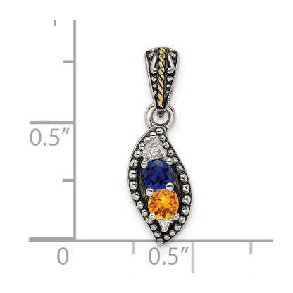 Sterlingsilber Antikisiert mit 14K/silver Bicolor 2-stone mit Diamant Mutter Anhänger