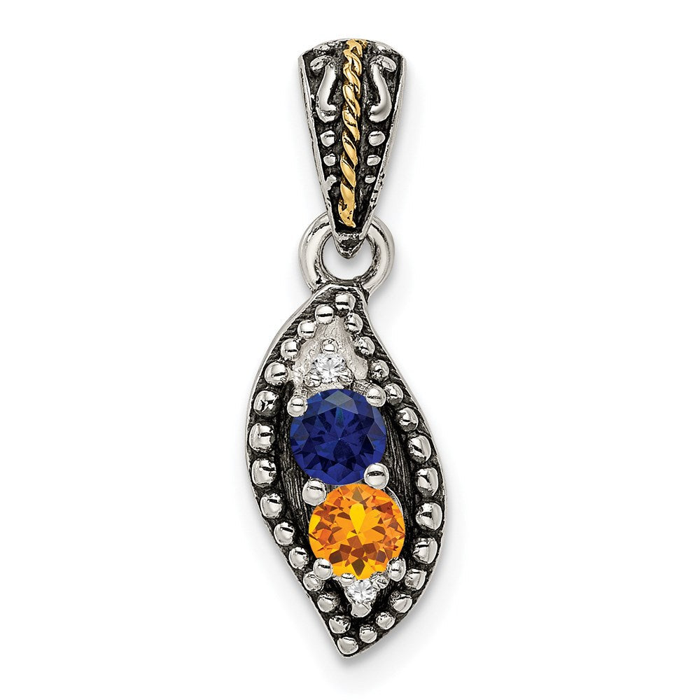 Sterlingsilber Antikisiert mit 14K/silver Bicolor 2-stone mit Diamant Mutter Anhänger