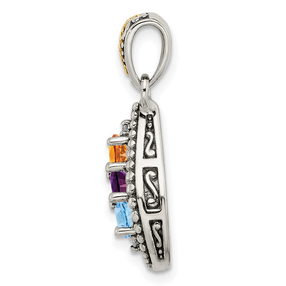Sterlingsilber Antikisiert mit 14K/silver Bicolor 3-stone mit Diamant Mutter Anhänger