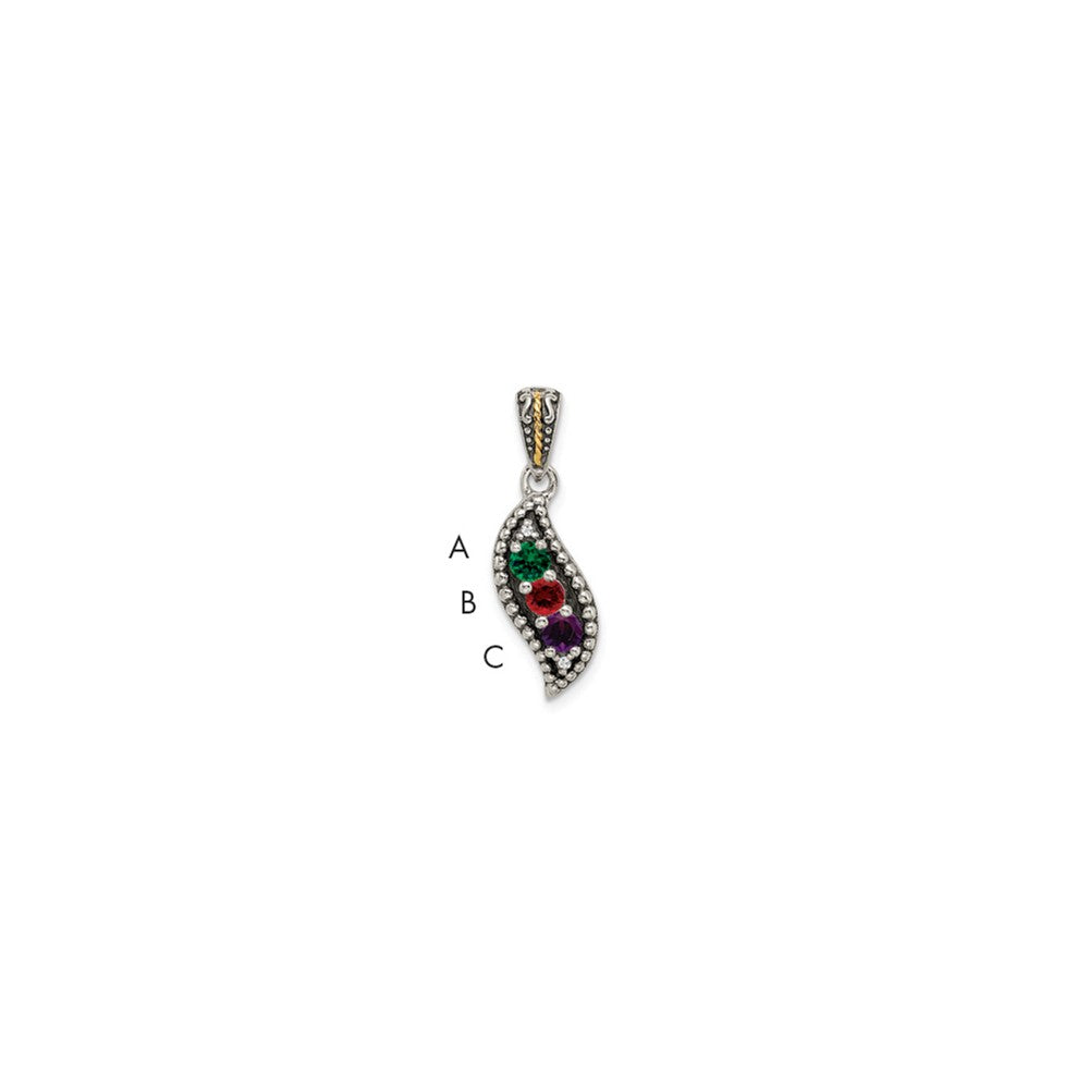 Sterlingsilber Antikisiert mit 14K/silver Bicolor 3-stone mit Diamant Mutter Anhänger