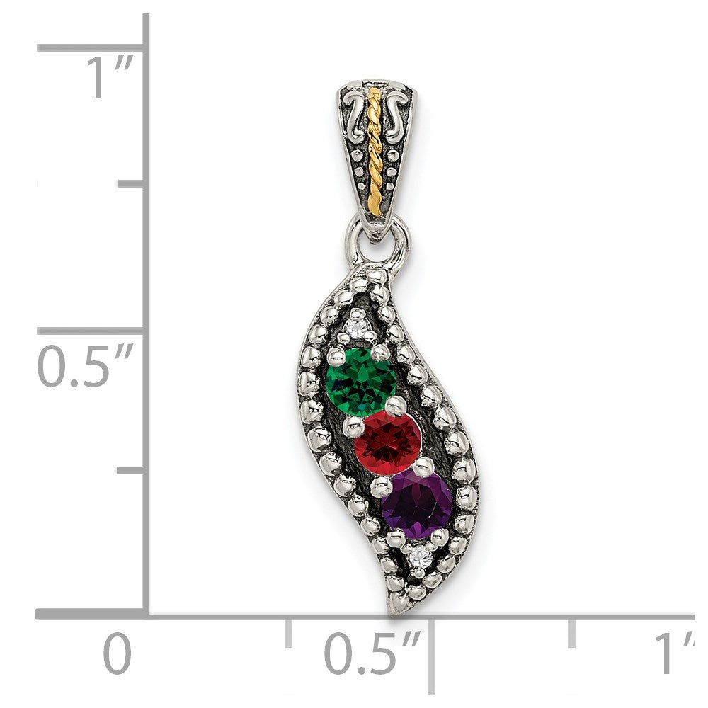 Sterlingsilber Antikisiert mit 14K/silver Bicolor 3-stone mit Diamant Mutter Anhänger