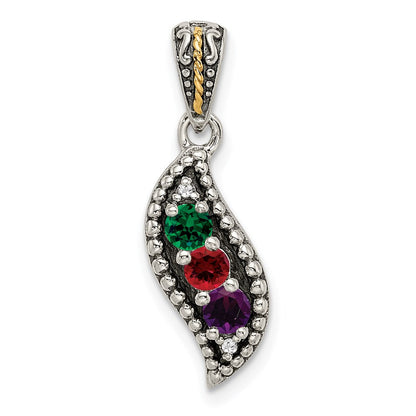 Sterlingsilber Antikisiert mit 14K/silver Bicolor 3-stone mit Diamant Mutter Anhänger