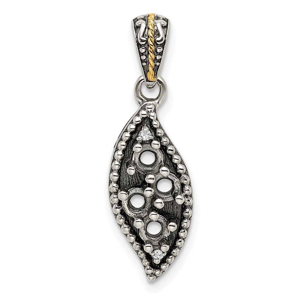 Sterlingsilber Antikisiert mit 14K/silver Bicolor 4-stone mit Diamant Mutter Anhänger