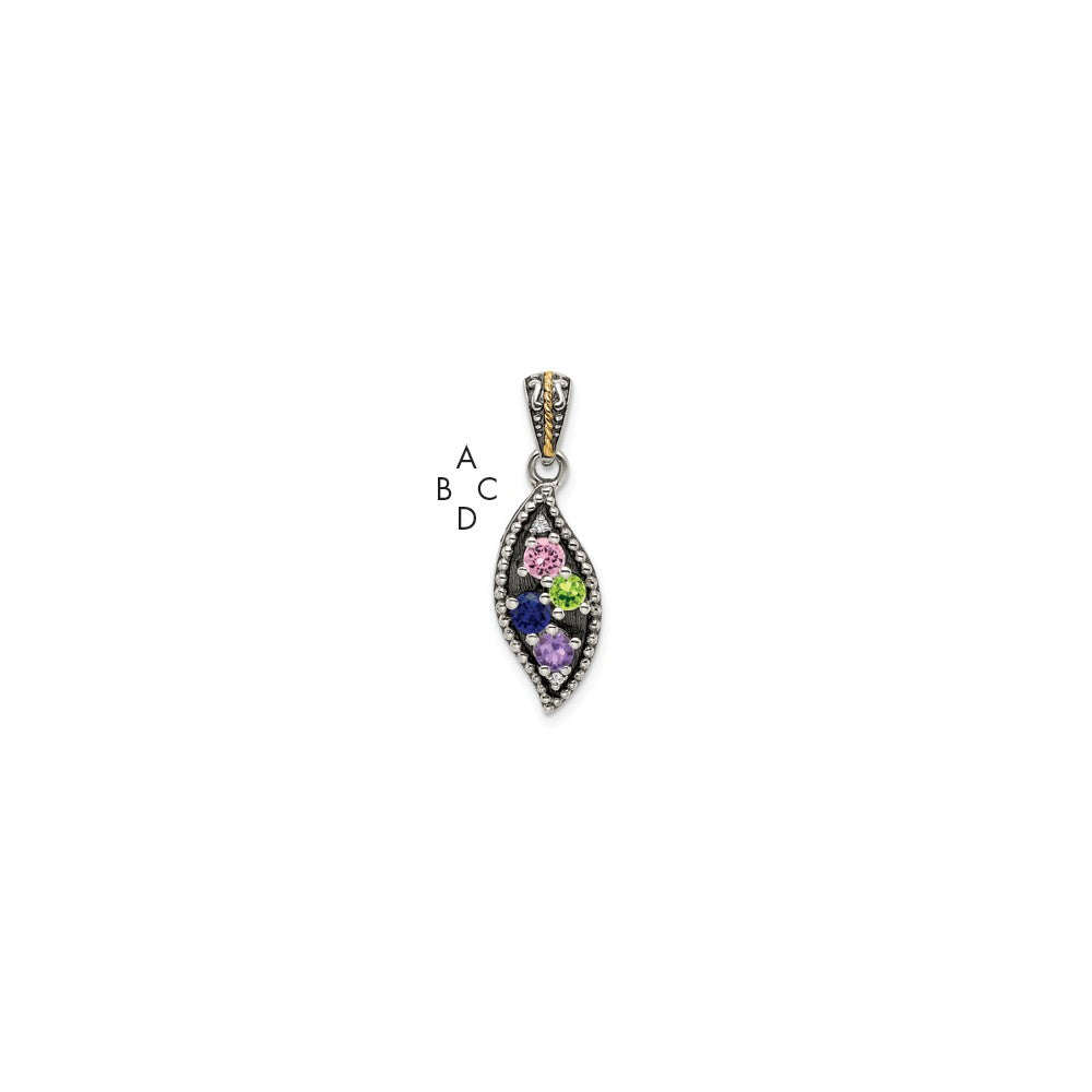 Sterlingsilber Antikisiert mit 14K/silver Bicolor 4-stone mit Diamant Mutter Anhänger