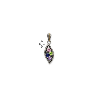 Sterlingsilber Antikisiert mit 14K/silver Bicolor 4-stone mit Diamant Mutter Anhänger