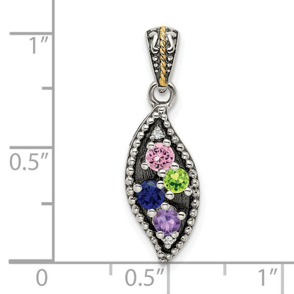 Sterlingsilber Antikisiert mit 14K/silver Bicolor 4-stone mit Diamant Mutter Anhänger