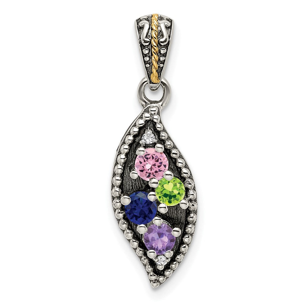 Sterlingsilber Antikisiert mit 14K/silver Bicolor 4-stone mit Diamant Mutter Anhänger