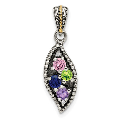 Sterlingsilber Antikisiert mit 14K/silver Bicolor 4-stone mit Diamant Mutter Anhänger