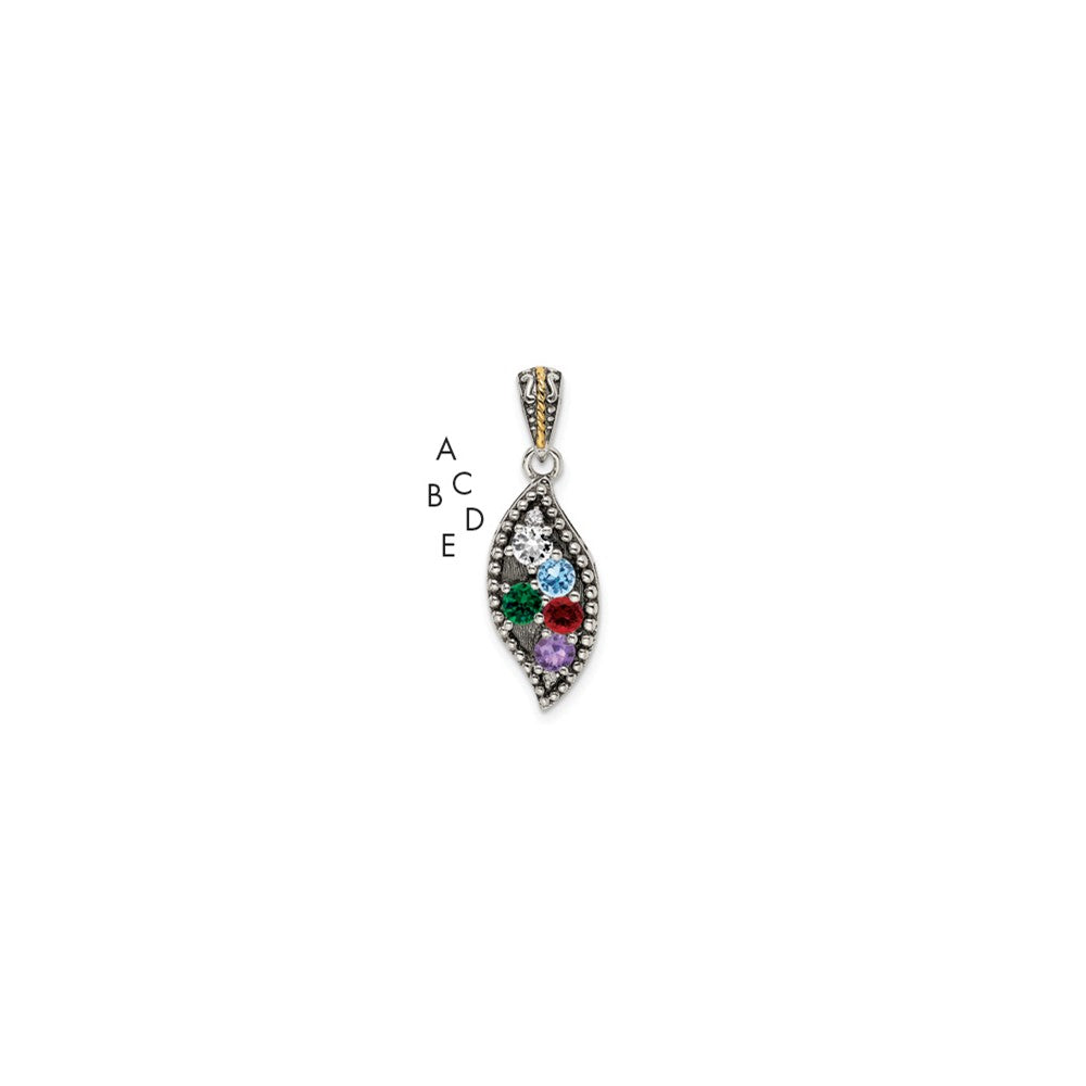Sterlingsilber Antikisiert mit 14K/silver Bicolor 5-stone mit Diamant Mutter Anhänger