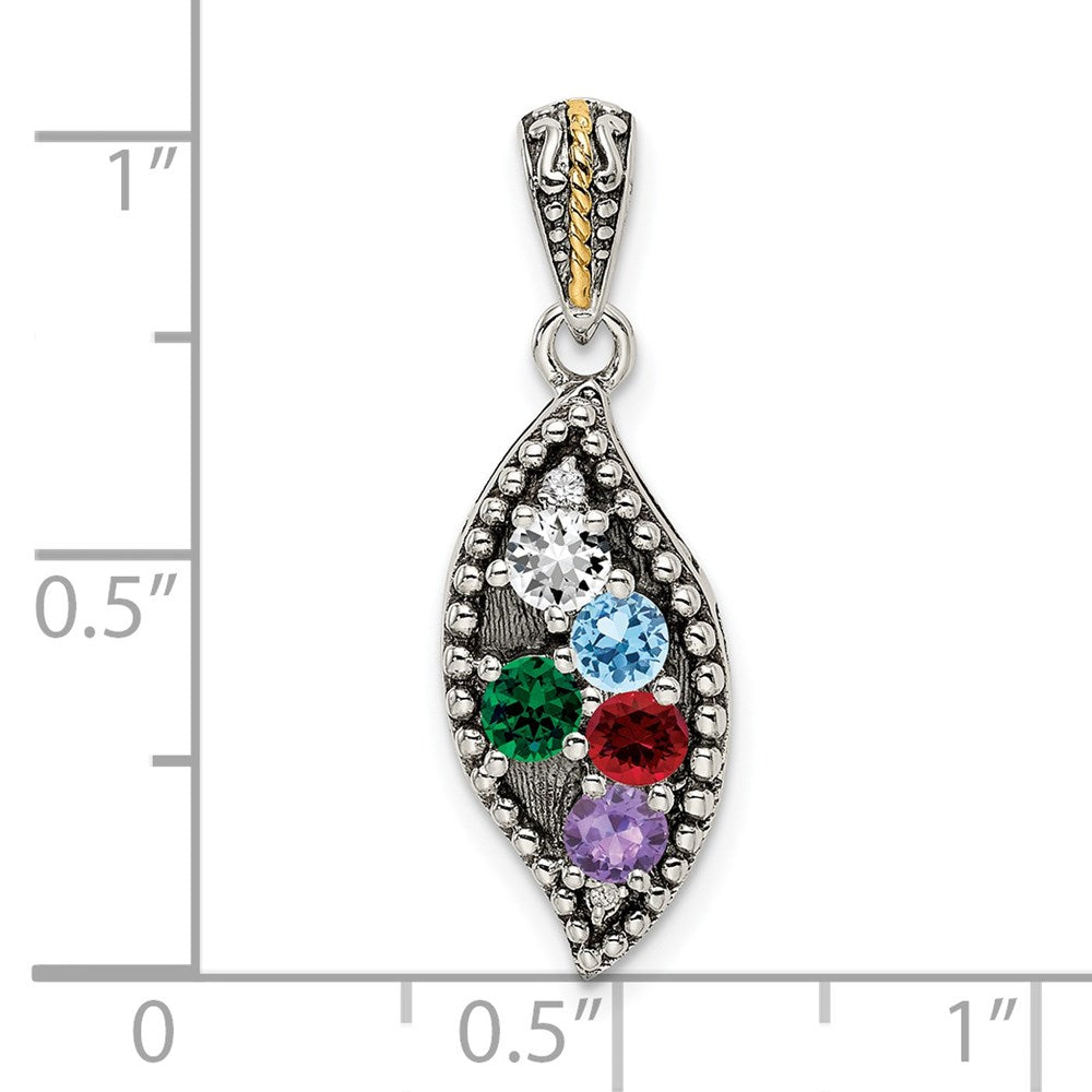 Sterlingsilber Antikisiert mit 14K/silver Bicolor 5-stone mit Diamant Mutter Anhänger