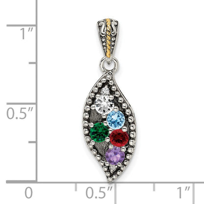 Sterlingsilber Antikisiert mit 14K/silver Bicolor 5-stone mit Diamant Mutter Anhänger