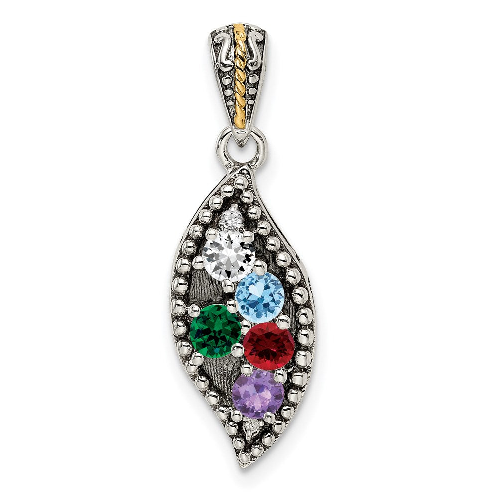 Sterlingsilber Antikisiert mit 14K/silver Bicolor 5-stone mit Diamant Mutter Anhänger